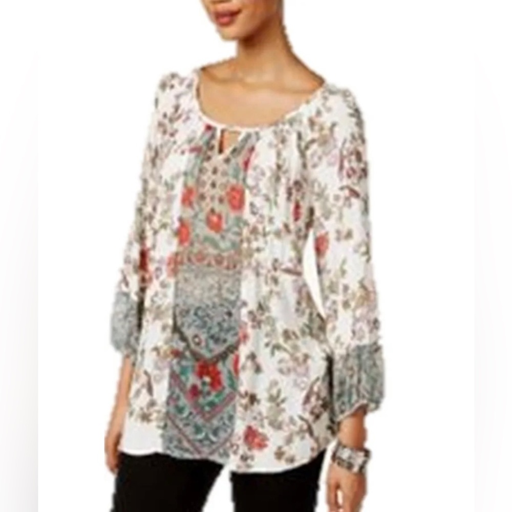 Style & Co Floral Flowy Boho Tunic Peasant Top size M Beachy